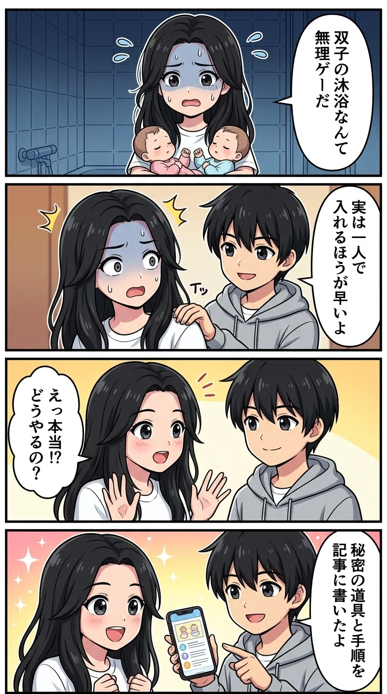 パパ 双子 沐浴