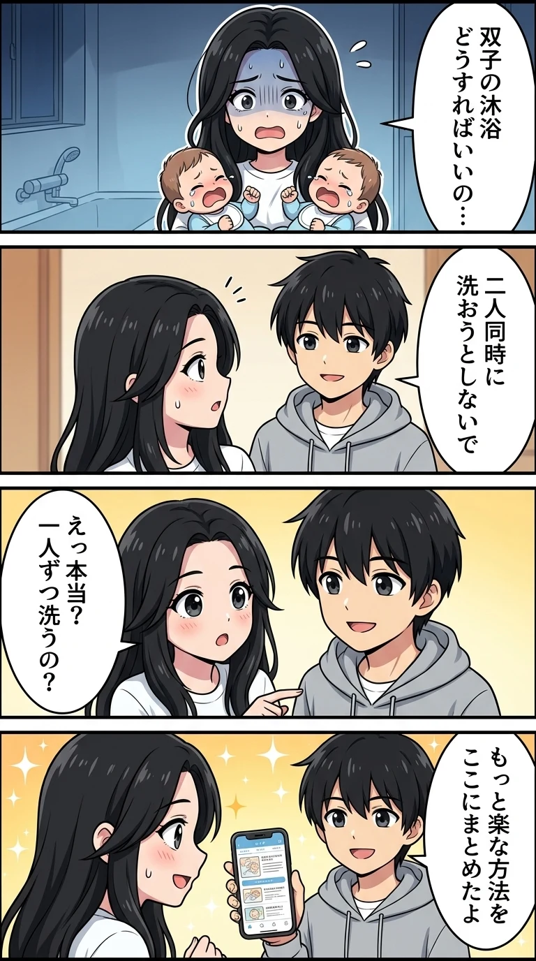 パパ 双子 沐浴 