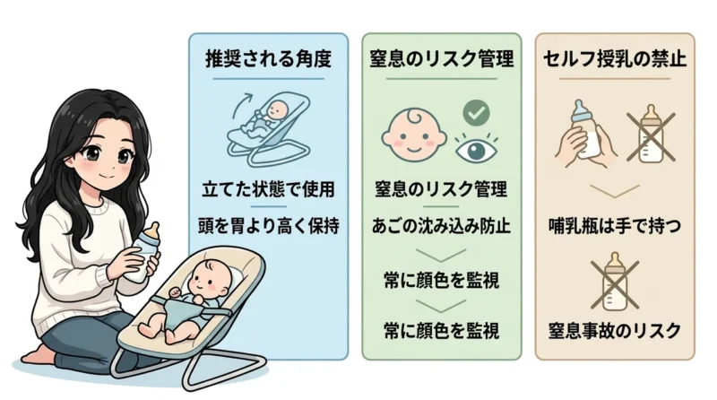 バウンサーでミルクをあげる安全性と正しい角度