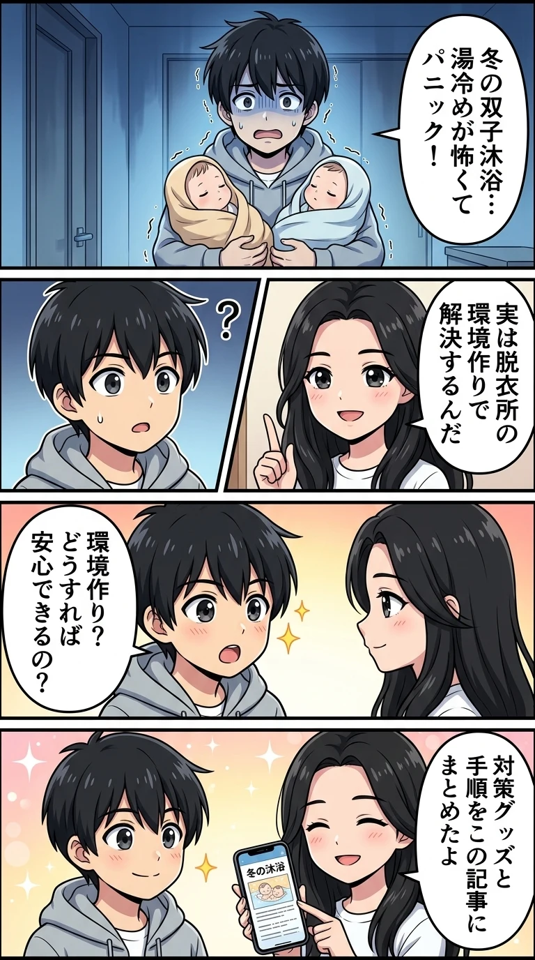 双子 沐浴 冬
