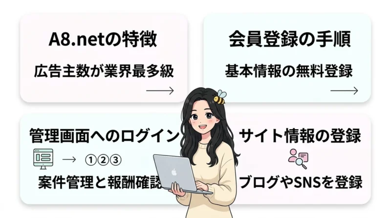 A8.netアフィリエイトの基本と登録・ログイン手順