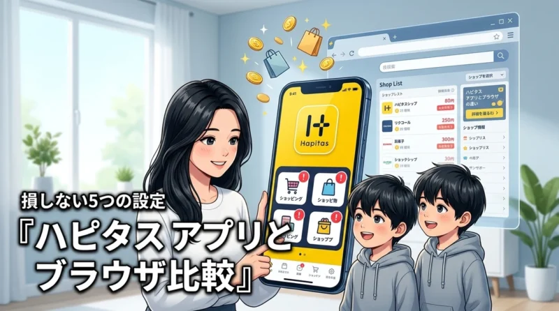 ハピタスのアプリとブラウザの違いを5つのメリットで比較！損しない設定手順（記事のアイキャッチ画像）