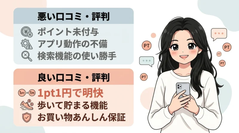 ハピタスアプリの口コミ・評判の要点をまとめた図解(悪い口コミ・評判・良い口コミ・評判)