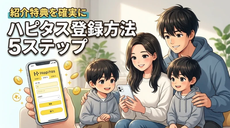 ハピタスの登録方法を5ステップで解説！紹介特典を確実にもらうお得な手順（記事のアイキャッチ画像）