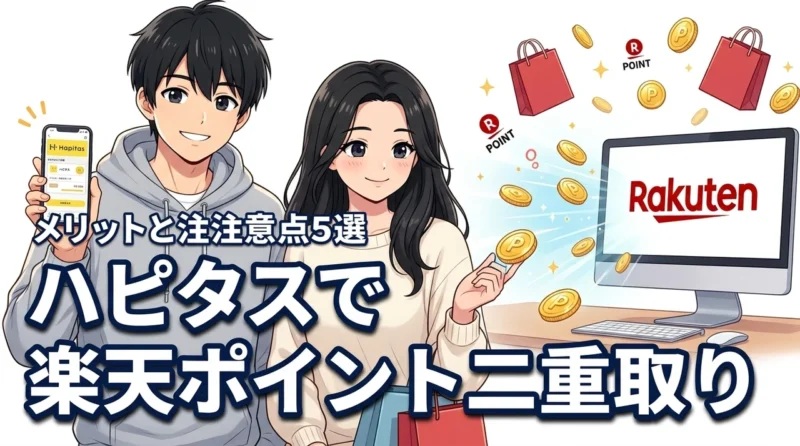 ハピタス経由の楽天利用でポイントを二重取り！5つのメリットと注意点を公開（記事のアイキャッチ画像）